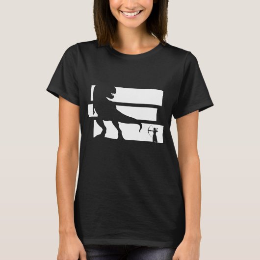 恐竜と弓狩りのファンタジーアーチェリー Tシャツ (正面)