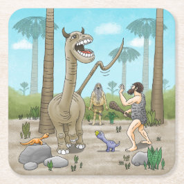 恐竜と旧石器時代の出会い スクエアペーパーコースター