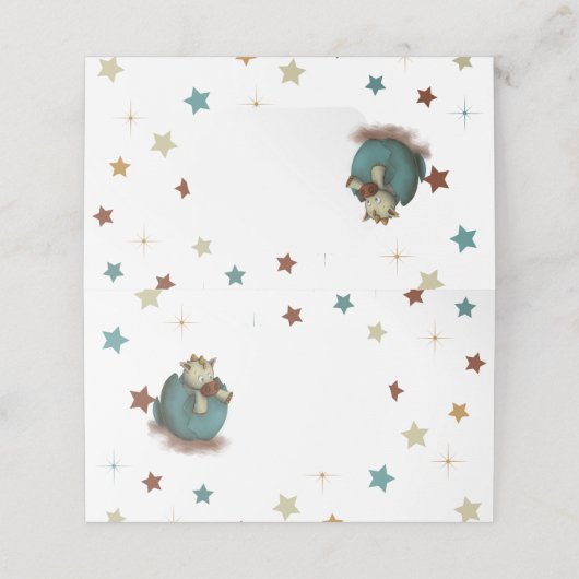 恐竜と星を持つ中性座席表 プレイスカード (外部開封)