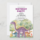 恐竜と木カラフルの11歳の誕生日パーティー 招待状 (正面)