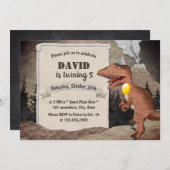 恐竜と火山 太古の少年誕生日パーティー 招待状 (正面/裏面)