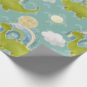 恐竜と熱気球の赤ちゃんシャワーパターン ラッピングペーパー (角)