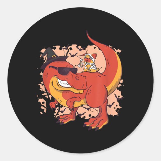 恐竜と犬 - 面白いハロウィン ラウンドシール (正面)