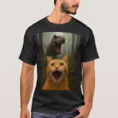 恐竜と猫のセルフィー | 猫のセルフィーアート Tシャツ (正面)