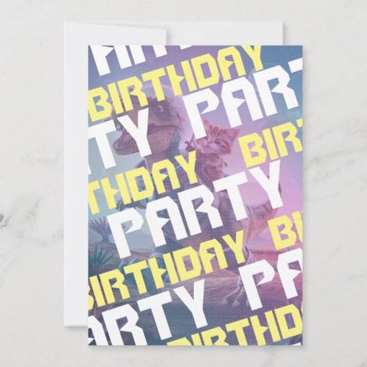 恐竜と猫の宇宙飛行士の誕生日パーティー 招待状 (裏面)