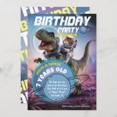 恐竜と猫の宇宙飛行士の誕生日パーティー 招待状 (正面/裏面)