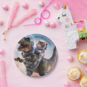 恐竜と猫宇宙飛行士のカスタマイズ ペーパープレート (パーティー)