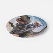 恐竜と猫宇宙飛行士のカスタマイズ ペーパープレート (アングル)