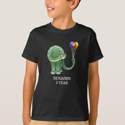 恐竜と風船のバースデー Tシャツ (正面)