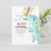 恐竜と風船の誕生日パーティーへの招待 招待状 (スタンド正面)