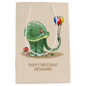 恐竜と風船の誕生日 ミディアムペーパーバッグ (正面)