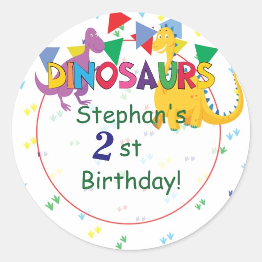 恐竜と騎士の誕生日パーティステッカー ラウンドシール (正面)
