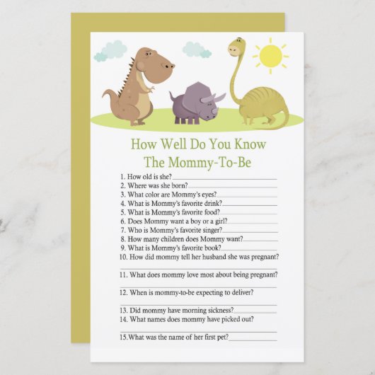 恐竜どのくらい良く赤ちゃんシャワーのゲームを知っている (正面/裏面)