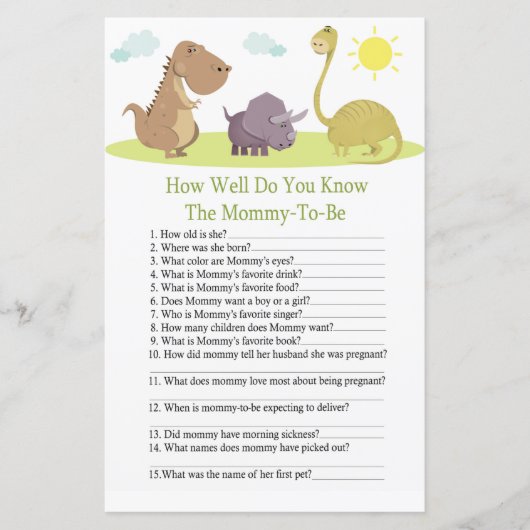 恐竜どのくらい良く赤ちゃんシャワーのゲームを知っている (正面)