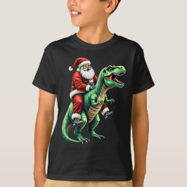 恐竜に乗ったサンタクロース Tシャツ