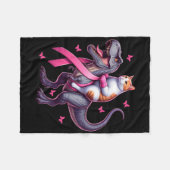 恐竜に乗った猫レックス。乳がん認識度 フリースブランケット (正面(横))