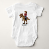 恐竜に乗るカウガール 無鉄砥 ベビーボディスーツ (裏面)