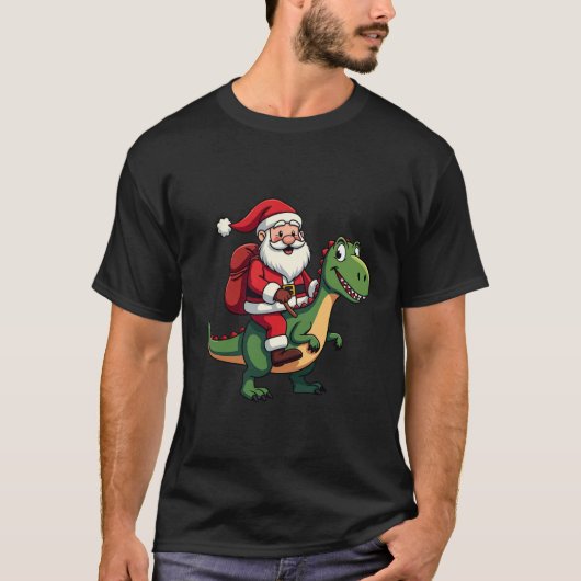 恐竜に乗るサンタクロース最高のクリスマスギフト Tシャツ (正面)