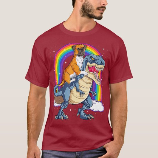 恐竜に乗るボクサー,贈り物用レックス犬好きの少年 Tシャツ (正面)