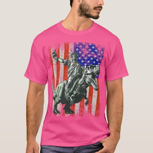 恐竜に乗る自由の女神 Tシャツ (正面)