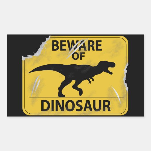 恐竜に注意(損傷) 長方形シール (正面)