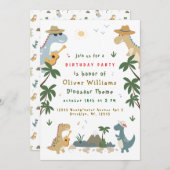 恐竜のいるジュラ紀の子供たちのプレ歴史パーティーの楽しみ 招待状 (正面/裏面)