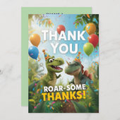 恐竜のうなりが最高の誕生日サンクスカード－キッズ サンキューカード (正面/裏面)