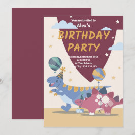 恐竜のうなり声が聞こえる!楽しい誕生日パーティーのお誘い 招待状