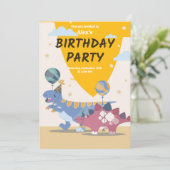 恐竜のうなり声が聞こえる！楽しい誕生日パーティーのお誘い 招待状 (スタンド正面)