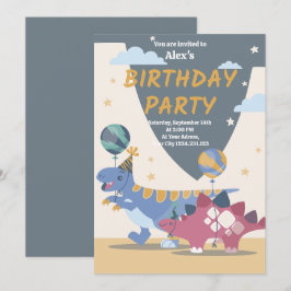 恐竜のうなり声が聞こえる!楽しい誕生日パーティーのお誘い 招待状