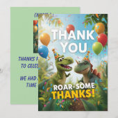 恐竜のうなるようなサプライズ！お誕生日おめでとうカード－キッズ サンキューカード (正面/裏面)