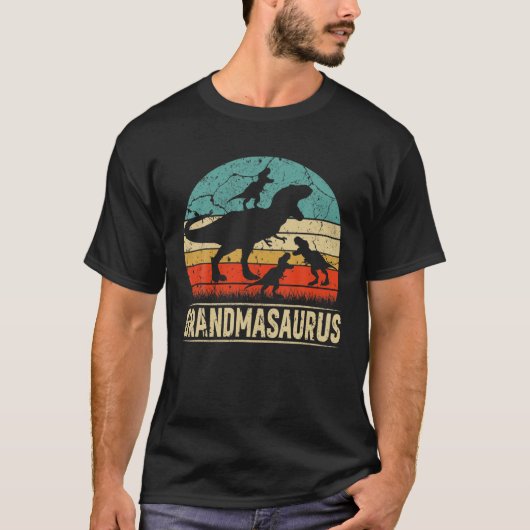 恐竜のおばあちゃんとレックスGlandMasaurus 3キッズファミリー Tシャツ (正面)