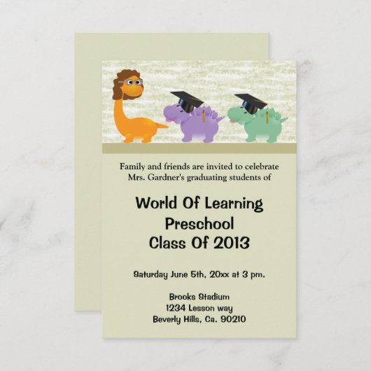 恐竜のおもしろいの幼稚園か幼稚園の卒業 招待状 (正面/裏面)