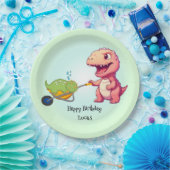 恐竜のおもしろいストロー誕生日男の子パーティー ペーパープレート (パーティー)