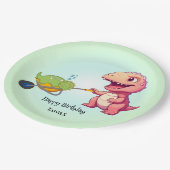 恐竜のおもしろいストロー誕生日男の子パーティー ペーパープレート (アングル)