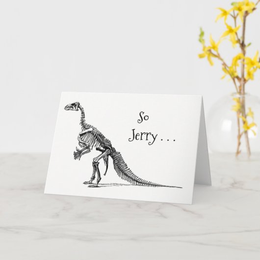 恐竜のおもしろいユーモア名前の追加誕生日挨拶 カード (黄色い花)