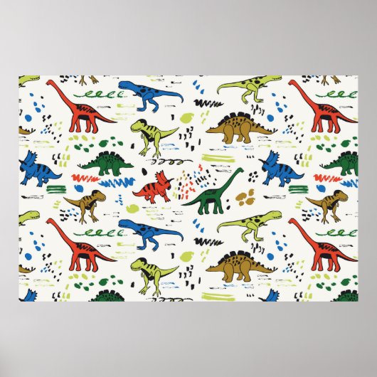恐竜のおもしろい図式色模様 ポスター (正面)