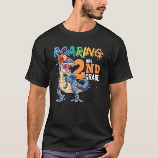 恐竜のおもしろい新学期が2nd Graに轟音 Tシャツ (正面)