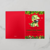 恐竜のおもしろい食べ格言クリスマスツリーのパーティープレゼント 箔グリーティングカード (外側レイダウン)