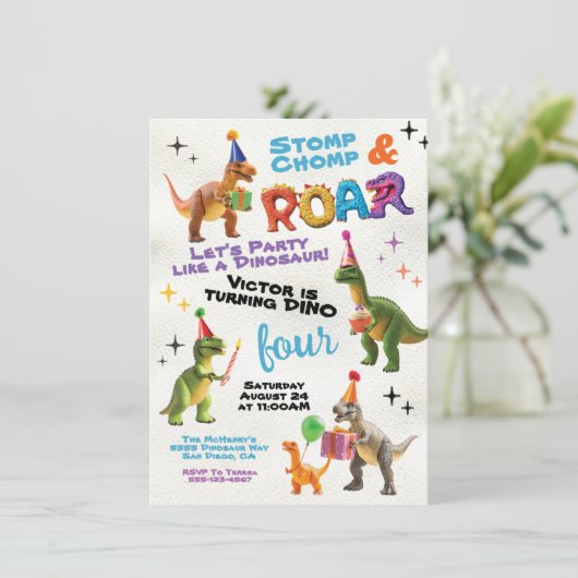 恐竜のおもちゃ誕生日パーティー 招待状 (スタンド正面)