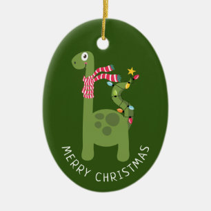 恐竜のかわいいクリスマス写真 セラミックオーナメント