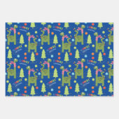 恐竜のかわいいクリスマス  ラッピングペーパーシート (正面3)