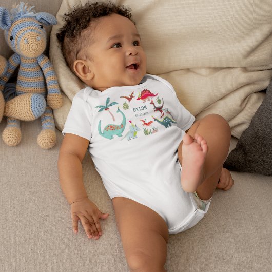 恐竜のかわいいディノの男の子の名前 ベビーボディスーツ