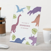 恐竜のかわいいディノキッズバースデーパーティーへようこそ 台座サイン (インサイチュ)