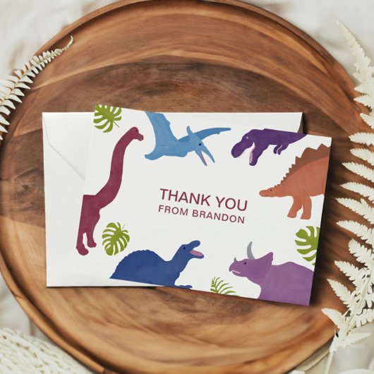 恐竜のかわいいディノキッズバースデーパーティー サンキューカード