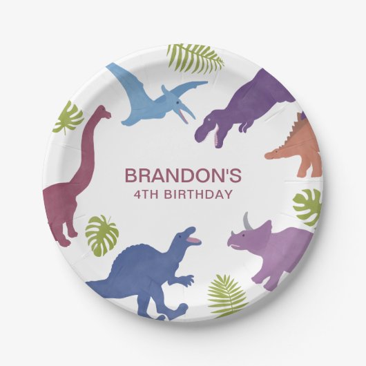 恐竜のかわいいディノキッズバースデーパーティー ペーパープレート (正面)