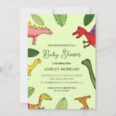 恐竜のかわいいドードルベビーシャワー 招待状 (正面)