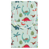 恐竜のかわいいブルーキッズ スモールペーパーバッグ (裏面)