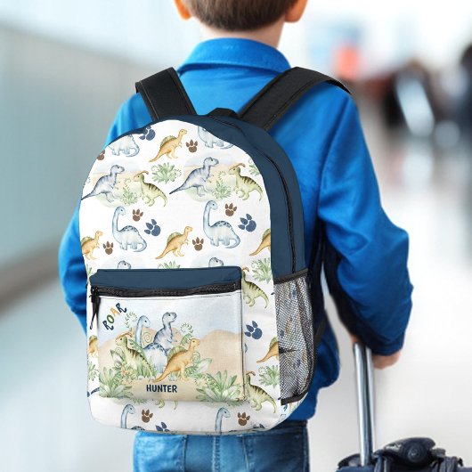 恐竜のかわいいブルーグリーンのネームボーイ プリントバックパック