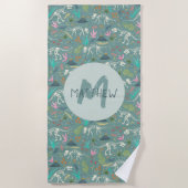恐竜のかわいい恐竜の化石パターン&モノグラムボーイズ ビーチタオル (正面)